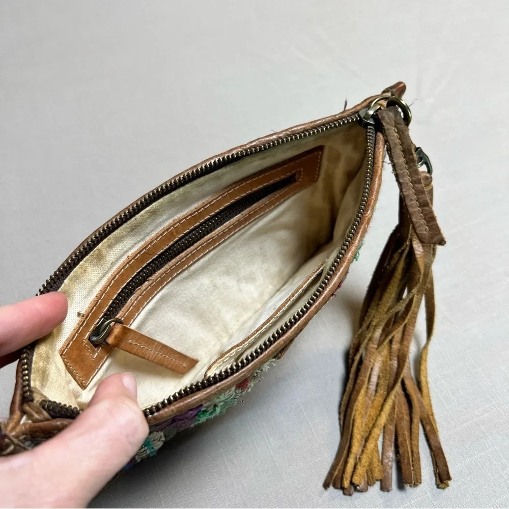 Will Leather Goods Woven Boho Clutch Wristlet • Leather Trim • Multicolor
